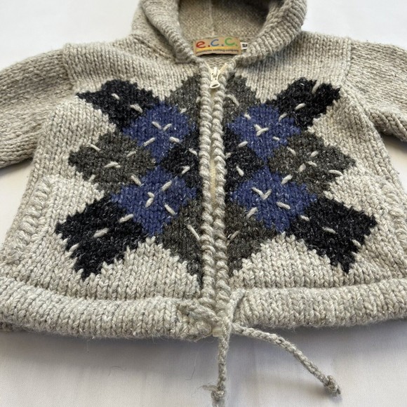 Ecuadorian Clothing Company E.C.C. Kid Toddler Size 2 Sweater Handmade Gray Blue - Picture 4 of 10